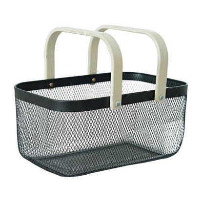Iron Wire Storage Basket with Wooden Handle by HitMyNeed