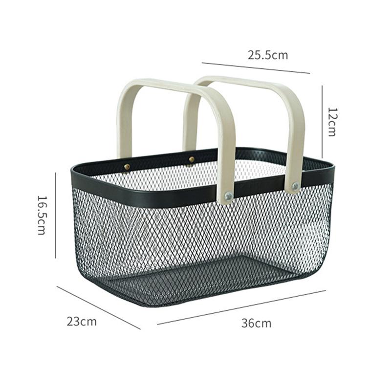 Iron Wire Storage Basket with Wooden Handle by HitMyNeed