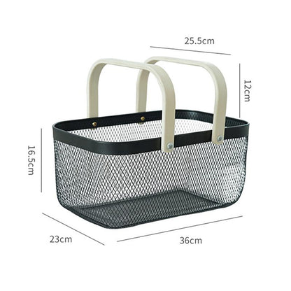 Iron Wire Storage Basket with Wooden Handle by HitMyNeed