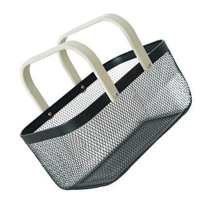 Iron Wire Storage Basket with Wooden Handle by HitMyNeed