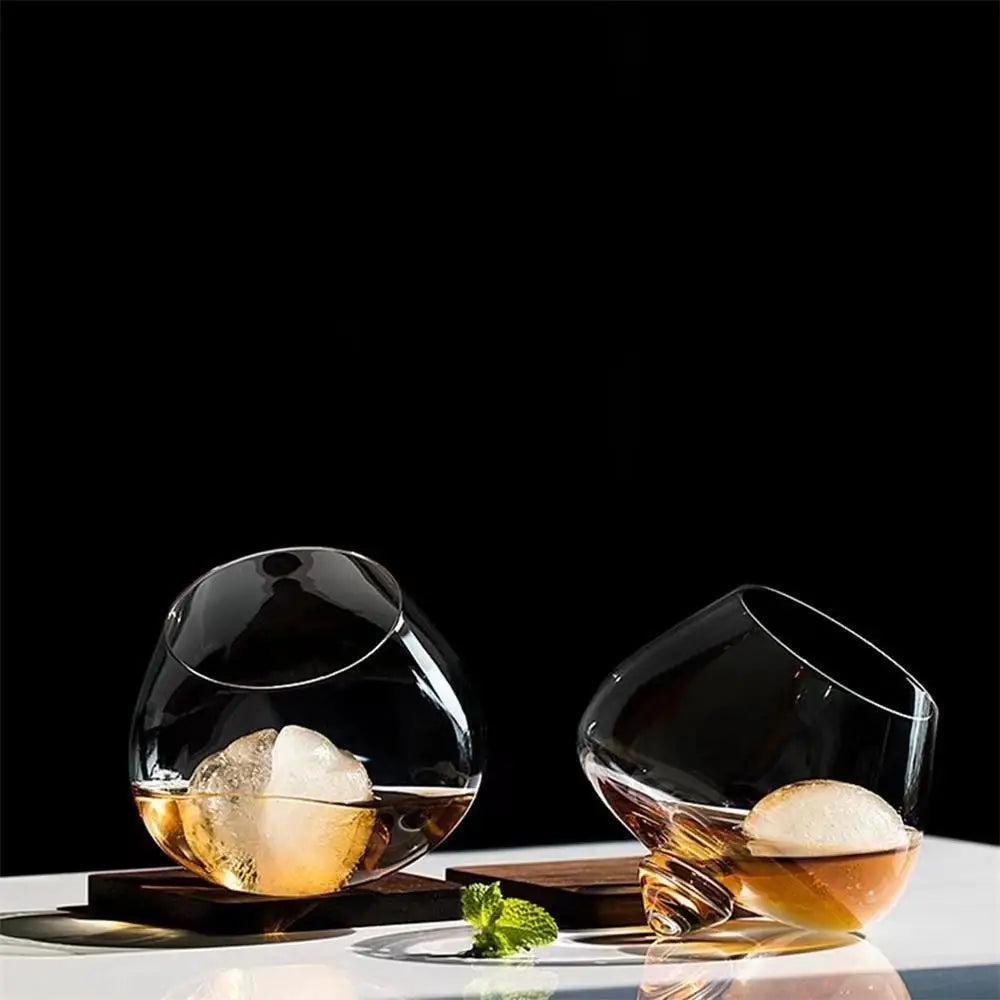 Irregular Rotating Whiskey & Cocktail Tumbler Glass by HitMyNeed