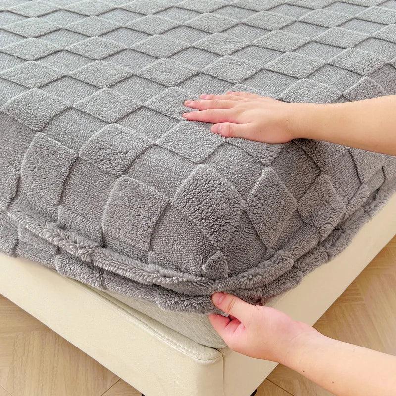 Jacquard Velvet Plaid Fitted Mattress Cover by HitMyNeed