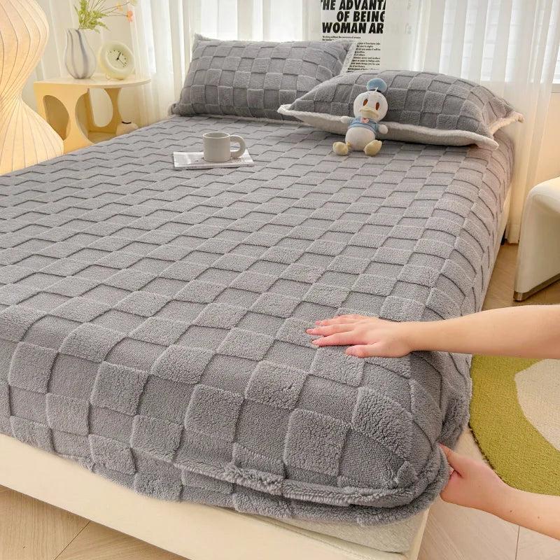 Jacquard Velvet Plaid Fitted Mattress Cover by HitMyNeed