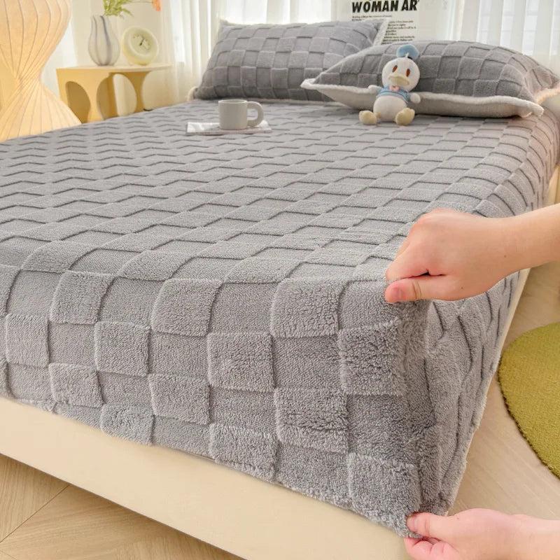 Jacquard Velvet Plaid Fitted Mattress Cover by HitMyNeed