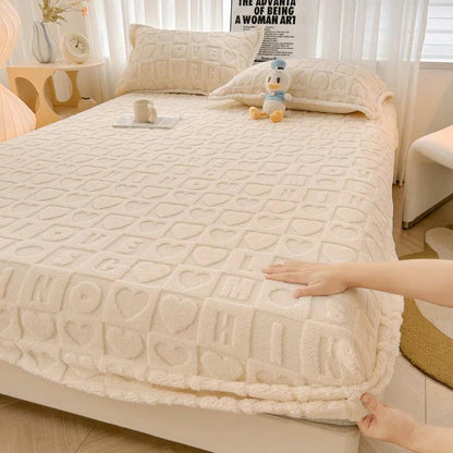 Jacquard Velvet Plaid Fitted Mattress Cover langmanzimu-bai 200x220x30cm by HitMyNeed