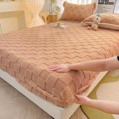 Jacquard Velvet Plaid Fitted Mattress Cover pintu-ka 200x220x30cm by HitMyNeed