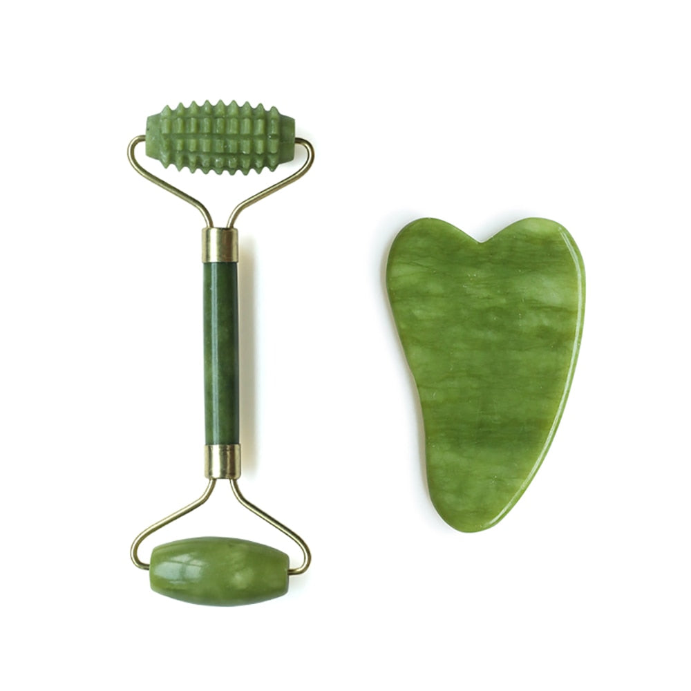 Jade Beauty Roller with Gua Sha Set by HitMyNeed