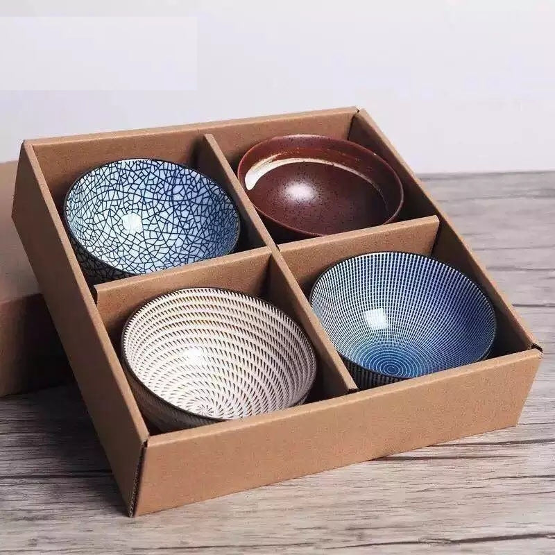 Japanese Ceramic Rice Bowl Set, 4 Piece, 300ml by HitMyNeed