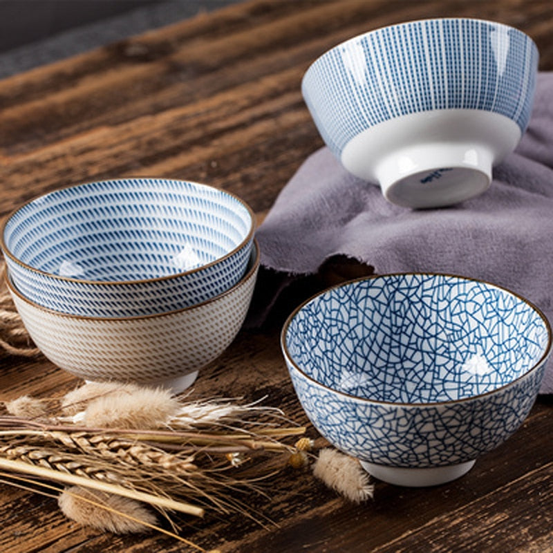Japanese Ceramic Rice Bowl Set, 4 Piece, 300ml by HitMyNeed
