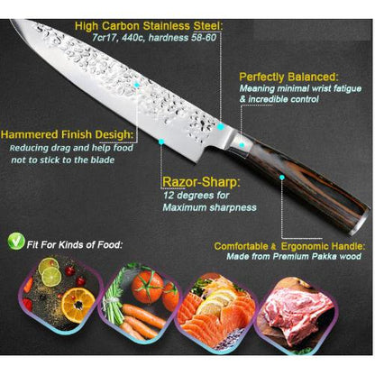 Japanese Chef Knife 8" Hammered High-Carbon Steel by HitMyNeed