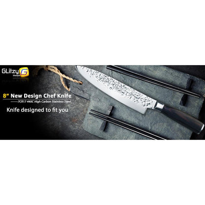 Japanese Chef Knife 8" Hammered High-Carbon Steel by HitMyNeed