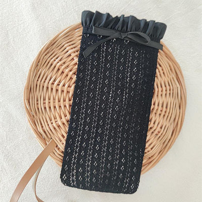 Japanese Retro Ruffle Knee High Lace Socks black by HitMyNeed