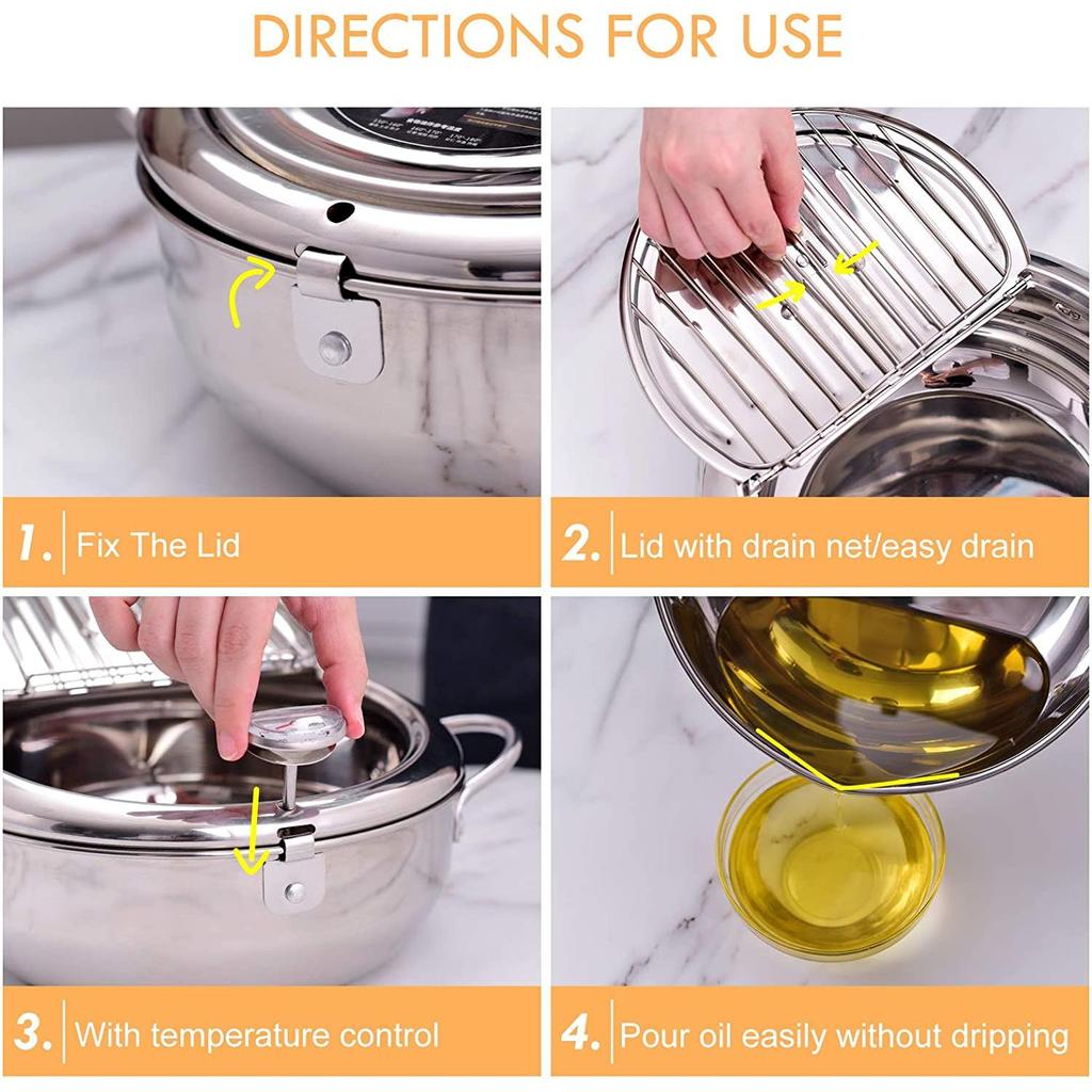 Japanese Stainless Steel Tempura Fryer Pot with Thermometer by HitMyNeed
