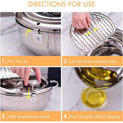 Japanese Stainless Steel Tempura Fryer Pot with Thermometer by HitMyNeed
