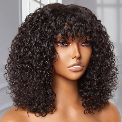 Jerry Curly Short Bob Human Hair Wig With Bangs by HitMyNeed