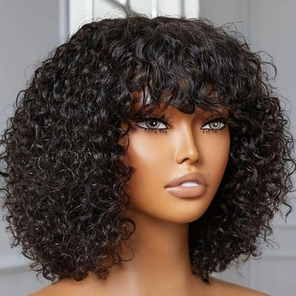 Jerry Curly Short Bob Human Hair Wig With Bangs by HitMyNeed