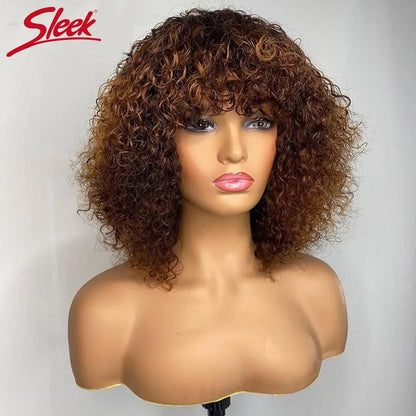 Jerry Curly Short Bob Human Hair Wig With Bangs tt1b-33 16inches by HitMyNeed