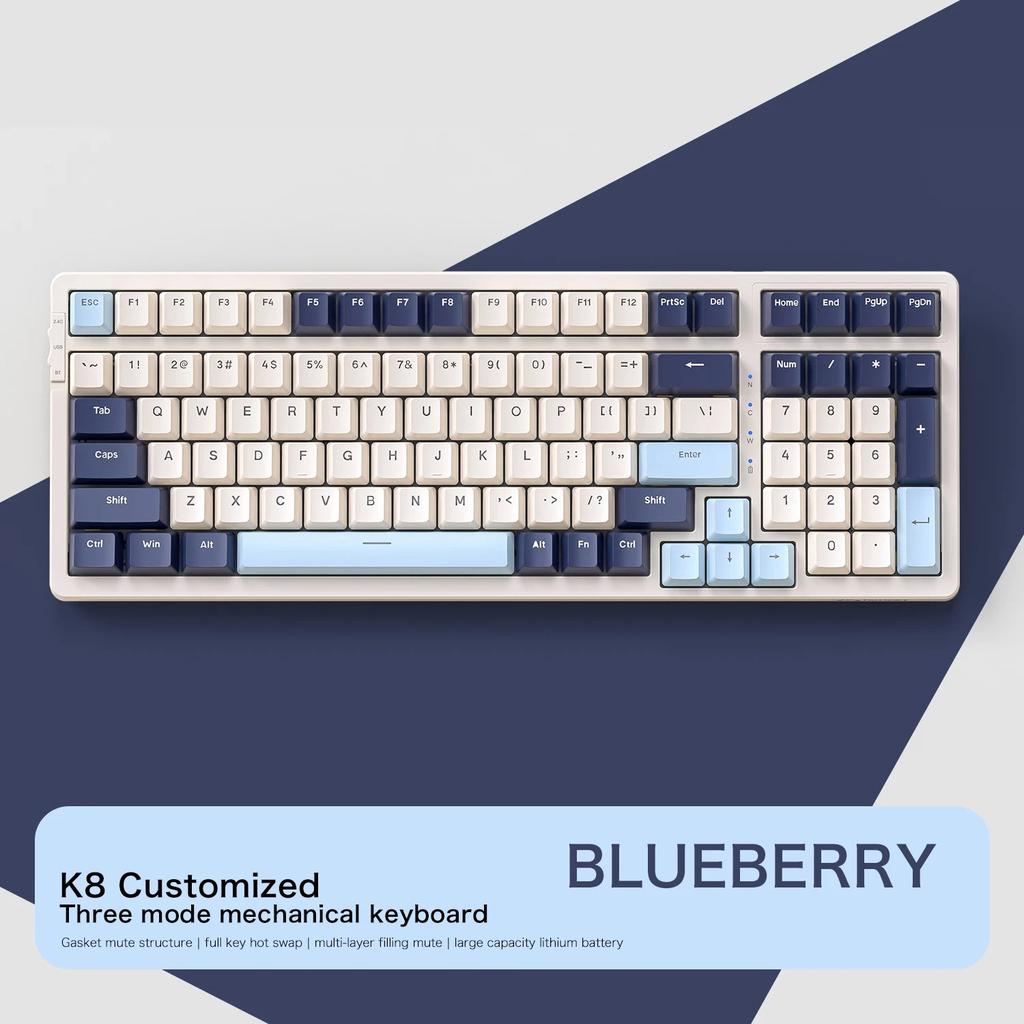 K8 100-Key Wireless Mechanical Keyboard Tri-Mode blueberry red-switch by HitMyNeed