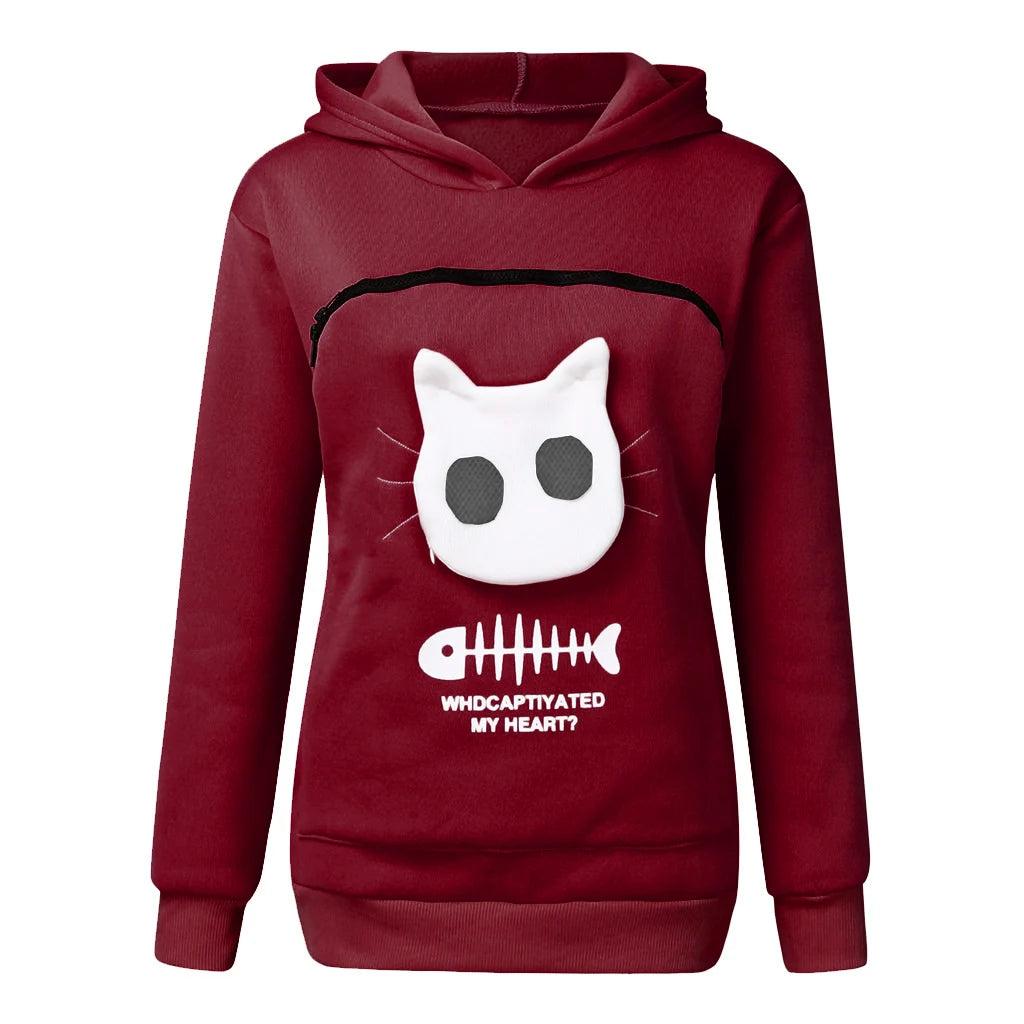 Kangaroo Pocket Pet Carrier Hoodie for Cats & Small Dogs dark-red-fish l by HitMyNeed