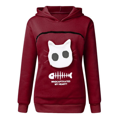 Kangaroo Pocket Pet Carrier Hoodie for Cats & Small Dogs dark-red-fish l by HitMyNeed