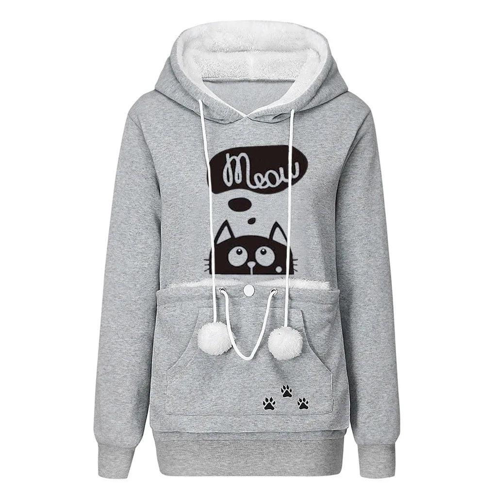 Kangaroo Pocket Pet Carrier Hoodie for Cats & Small Dogs gray-cat-print 4xl by HitMyNeed