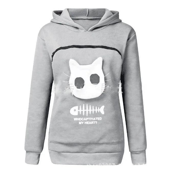 Kangaroo Pocket Pet Carrier Hoodie for Cats & Small Dogs light-gray-fish s by HitMyNeed