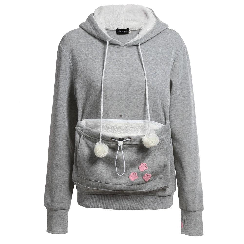 Kangaroo Pocket Pet Carrier Hoodie for Cats & Small Dogs silver-gray m by HitMyNeed