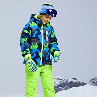 Kids -30°C Ski Jacket & Pants Set Waterproof 25-green 13-14t by HitMyNeed