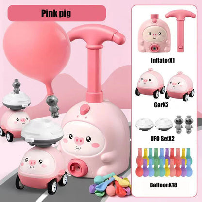 Kids Balloon Launcher Air Power Car & Tower Science Toy pink-pig by HitMyNeed