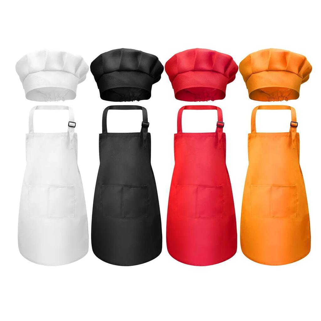 Kids Chef Apron and Hat Set with Front Pocket by HitMyNeed
