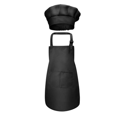 Kids Chef Apron and Hat Set with Front Pocket black m by HitMyNeed