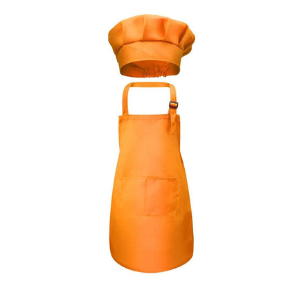 Kids Chef Apron and Hat Set with Front Pocket orange m by HitMyNeed