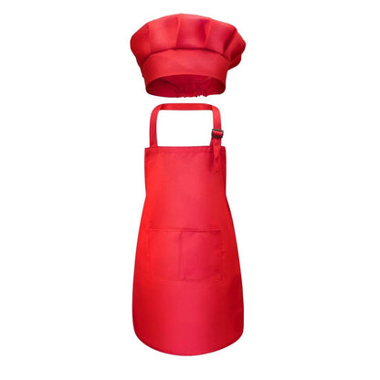 Kids Chef Apron and Hat Set with Front Pocket red m by HitMyNeed