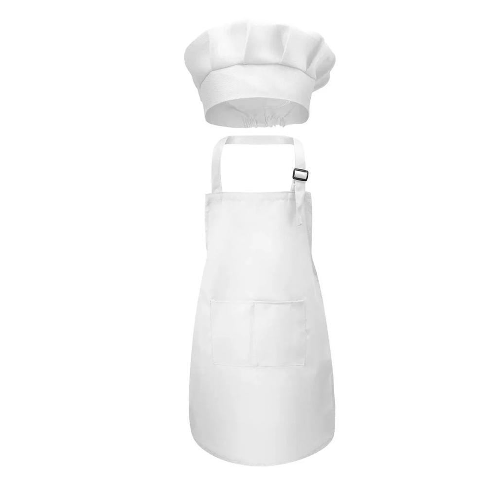 Kids Chef Apron and Hat Set with Front Pocket white m by HitMyNeed