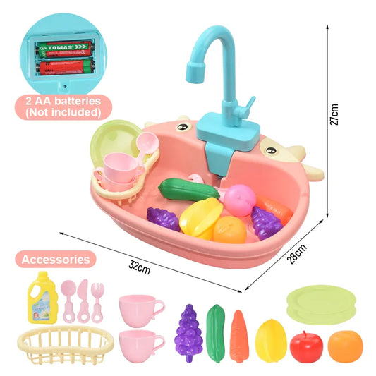 Kids Electric Kitchen Sink & Dishwasher Play Set pink by HitMyNeed
