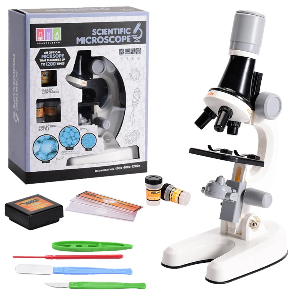 Kids LED Microscope 1200x Biology Science Kit 1012a-1-white by HitMyNeed