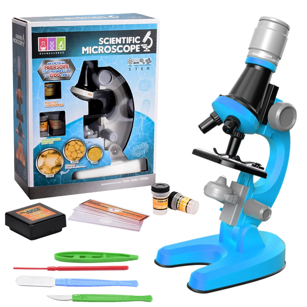 Kids LED Microscope 1200x Biology Science Kit 1013a-1-blue by HitMyNeed