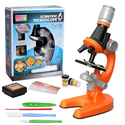 Kids LED Microscope 1200x Biology Science Kit 1013a-1-orange by HitMyNeed