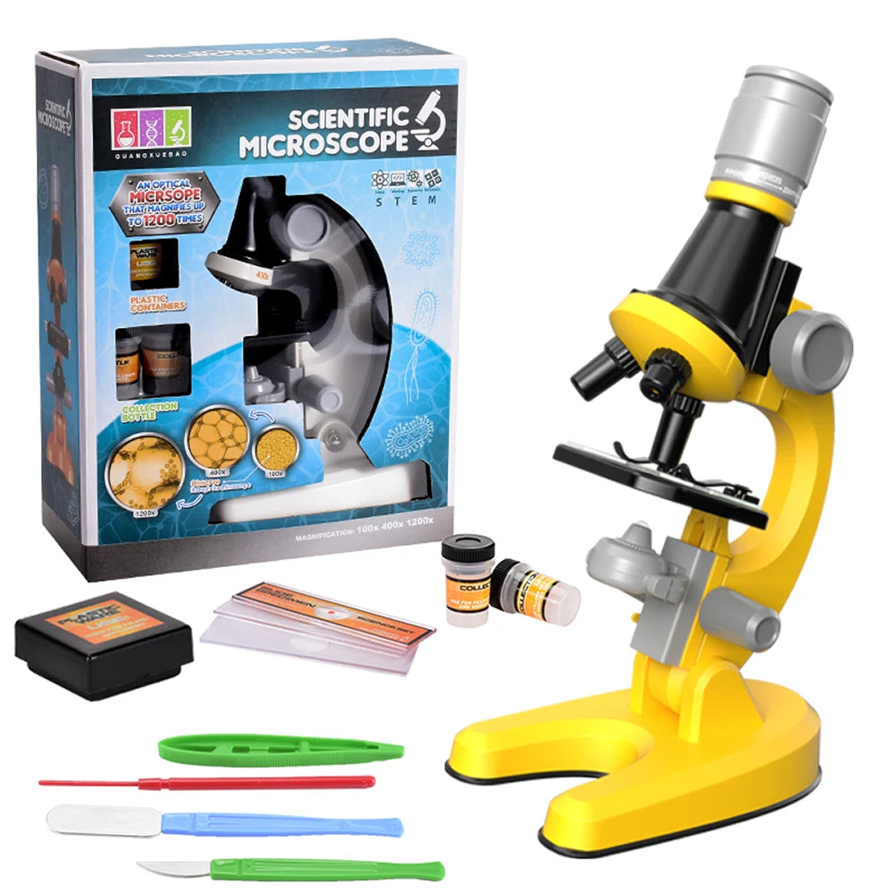 Kids LED Microscope 1200x Biology Science Kit 1013a-1-yellow by HitMyNeed