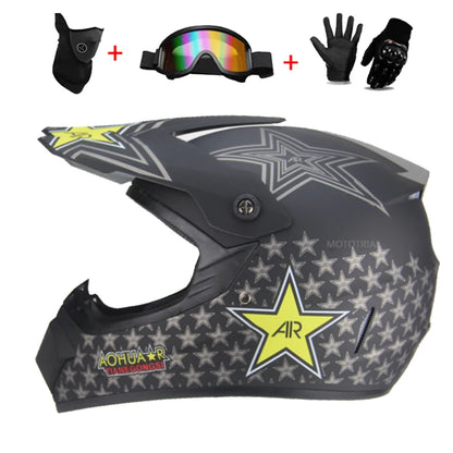 Kids Motocross Helmet Set with Goggles & Gloves ar l by HitMyNeed