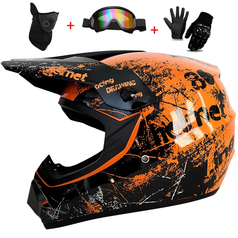 Kids Motocross Helmet Set with Goggles & Gloves csh l by HitMyNeed