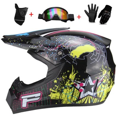 Kids Motocross Helmet Set with Goggles & Gloves dap s by HitMyNeed