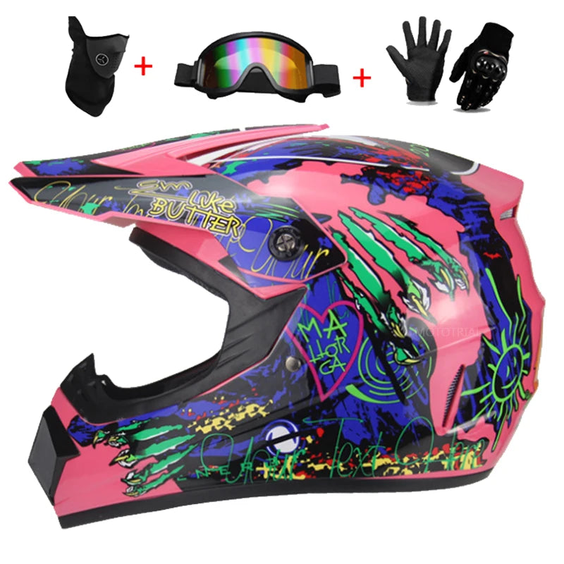 Kids Motocross Helmet Set with Goggles & Gloves fzhua l by HitMyNeed