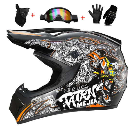 Kids Motocross Helmet Set with Goggles & Gloves hcx l by HitMyNeed