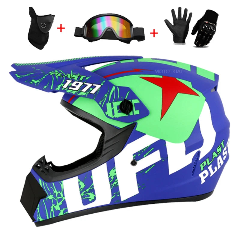 Kids Motocross Helmet Set with Goggles & Gloves ufo l by HitMyNeed