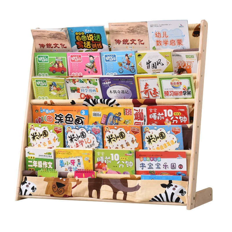 Kids Pocket Bookshelf with 6 Fabric Book Slots by HitMyNeed