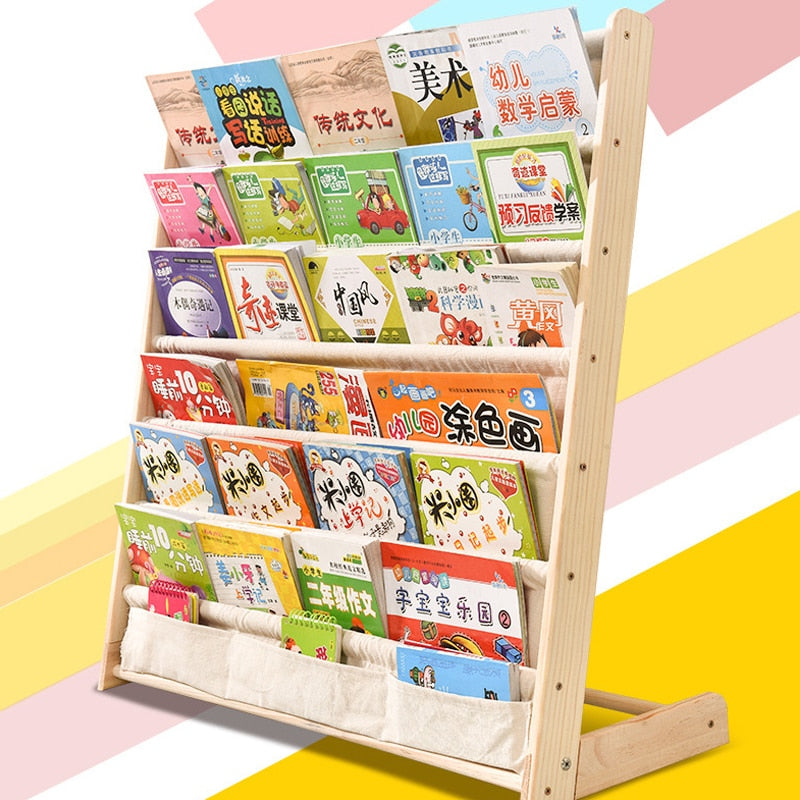 Kids Pocket Bookshelf with 6 Fabric Book Slots by HitMyNeed