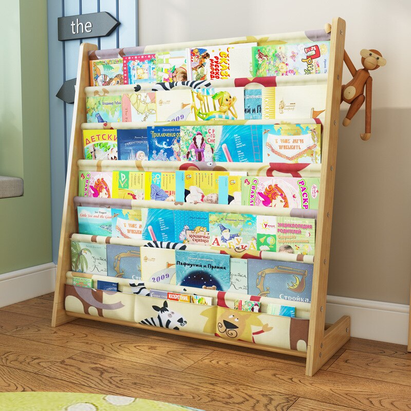 Kids Pocket Bookshelf with 6 Fabric Book Slots by HitMyNeed