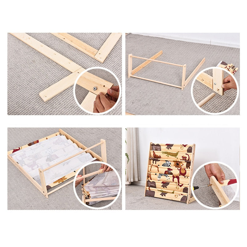 Kids Pocket Bookshelf with 6 Fabric Book Slots by HitMyNeed