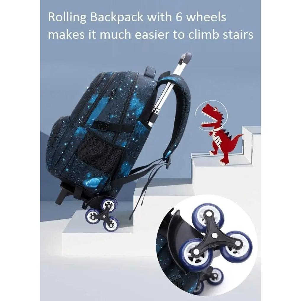 Kids Rolling School Backpack with 6-Wheel Trolley & Lunch Bag by HitMyNeed
